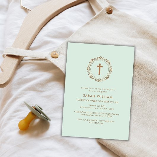 Grüne, elegante, klassische Taufe für Kranke Einladung