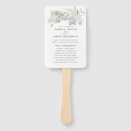 Grüne elegante, moderne botanische Hochzeitshand Fächer (Vorderseite)