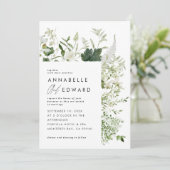Grüne elegante moderne botanische Skripte Hochzeit Einladung (Stehend Vorderseite)