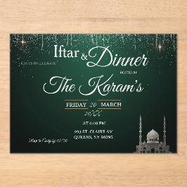 Grüne elegante Moschee Ramadan Iftar-Party Acryleinladungen