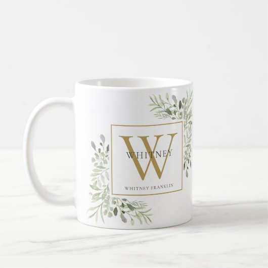Grüne Elegante Personalisierte Monogramm Kaffeetasse (Links)