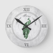 Grüne elegante Pfauenakryllische Wall-Uhr Runde Wanduhr (Vorderseite)
