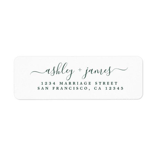 Grüne, elegante Script-Hochzeit-Rücksendeadresse (Vorne)