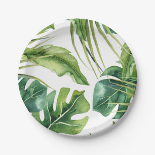 Grüne elegante tropische Sommer Palmwedel Hochzeit Pappteller