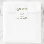 Grüne Elegante und schöne Blumenhochzeit Quadratischer Aufkleber (Tasche)