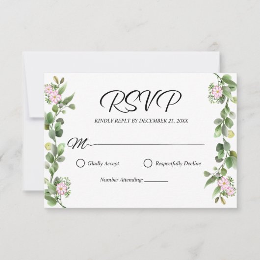 Grüne Elegante und schöne Blumenhochzeit RSVP Karte (Vorderseite)