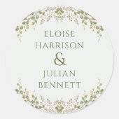 Grüne Elegante Wildblume Hochzeit Runder Aufkleber (Vorderseite)