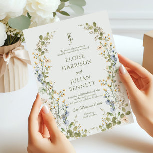 Grüne Elegante Wildblume Pastel Wedding Einladung