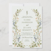 Grüne Elegante Wildblume Pastel Wedding Einladung (Vorderseite)