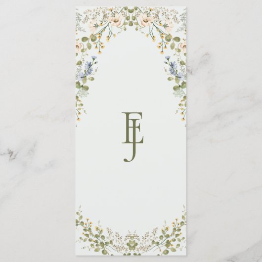 Grüne Elegante Wildblume Pastel Wedding Menükarte (Rückseite)