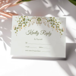 Grüne elegante Wildblume Pastel Wedding RSVP Card
