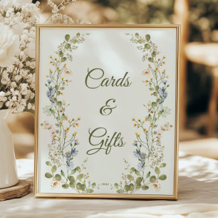 Grüne elegante Wildblumen-Hochzeitskarten und Gesc Poster