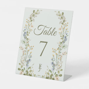 Grüne elegante Wildblumen-Hochzeitstisch-Nummer Sockelschild