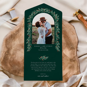Grüne Eleganz-Bogen-Weihnachtsfeiertage Foto All In One Einladung