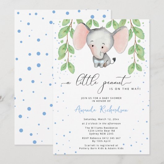 Grüne Elephant Babydusche Einladung (Vorne/Hinten)