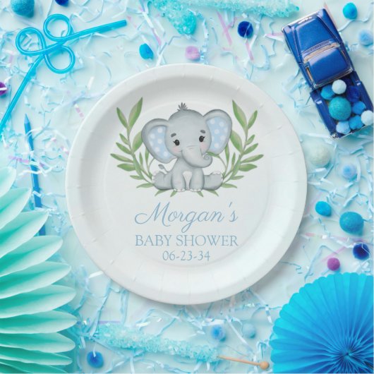 Grüne Elephant Blue Boy Baby Dusche Pappteller (Party)