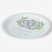 Grüne Elephant Blue Boy Baby Dusche Pappteller (Schrägansicht)