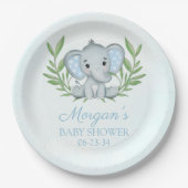 Grüne Elephant Blue Boy Baby Dusche Pappteller (Vorderseite)