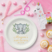 Grüne Elephant-gelbe neutrale Babydusche Pappteller (Party)