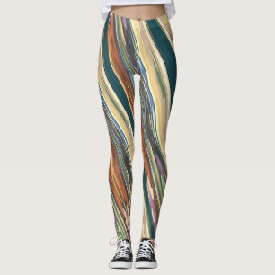 Grüne Elfenbein unregelmäßige Streifen Leggings