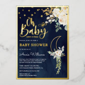 Grüne Elfenbeinblume Navy Baby Dusche Gold Folieneinladung (Vorderseite)