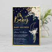 Grüne Elfenbeinblume Navy Baby Dusche Gold Folieneinladung (Stehend vorne)