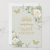 Grüne Elfenbeinblütenschmetterlinge Gold Sweet 16 Einladung (Rückseite)