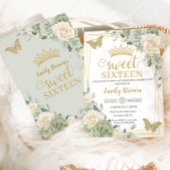 Grüne Elfenbeinblütenschmetterlinge Gold Sweet 16 Einladung