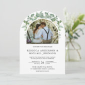 Grüne Elfenbeinflora Alles in einer Arch-Hochzeit Einladung (Stehend Vorderseite)