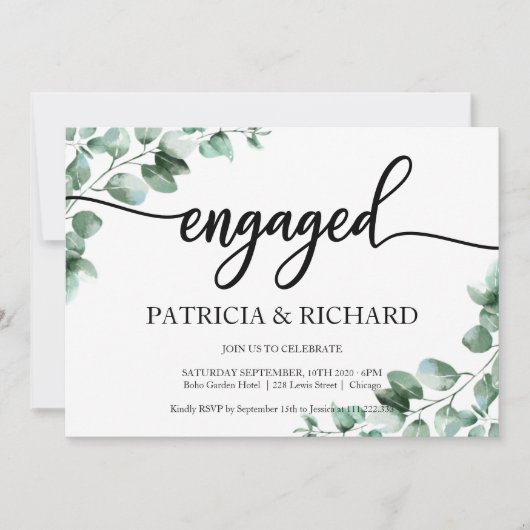 Grüne Engagement Party Einladung (Vorderseite)