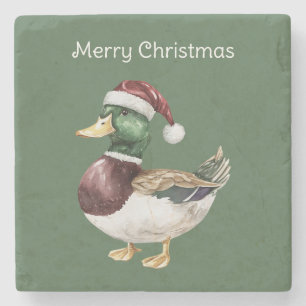 Grüne Ente Santa Hut Weihnachten Steinuntersetzer