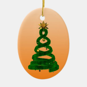 Grüne Entwurfskiefer und goldene Bälle Keramikornament