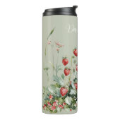 Grüne Erdbeeren Gänseblümchen Blumen Thermosbecher (Nach links gedreht)