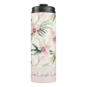 Grüne errötende rosa Orchideen Blumen Liebe Thermosbecher