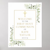 Grüne Erste heilige Kommunion Begrüßungszeichen Poster (Vorne)