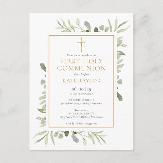Grüne Erste Kommunion Einladung (Vorderseite)