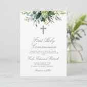 Grüne Erste Kommunion Einladung (Stehend Vorderseite)