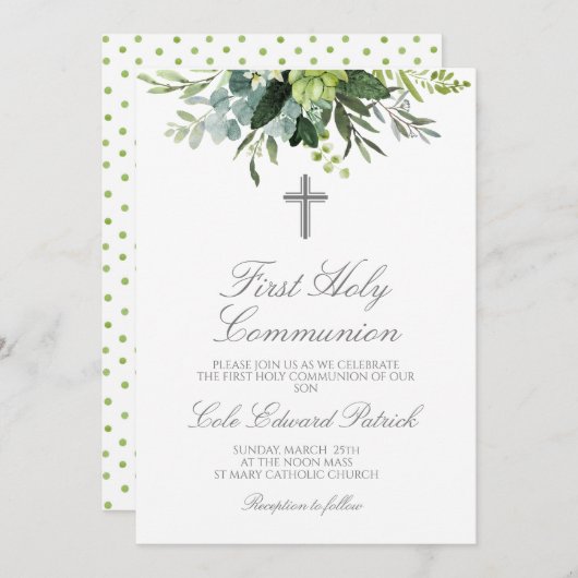 Grüne Erste Kommunion Einladung (Vorne/Hinten)