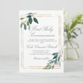 Grüne Erste Kommunion Einladung (Stehend Vorderseite)