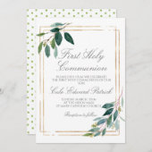 Grüne Erste Kommunion Einladung (Vorne/Hinten)
