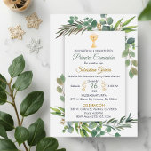 Grüne Erste Kommunion in Niedlichem Chalice Spanis Einladung