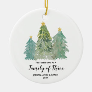Grüne Erste Weihnachten als Familie der drei Keramik Ornament