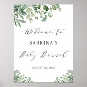 Grüne Eucalyptus Baby Brunch Begrüßungszeichen Poster (Vorne)