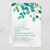 Grüne Eucalyptus Baby Dusche Einladung (Vorne/Hinten)