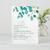 Grüne Eucalyptus Baby Dusche Einladung (Stehend Vorderseite)