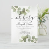 Grüne Eucalyptus Baby Dusche Einladung (Stehend Vorderseite)