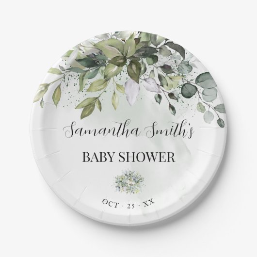 Grüne Eucalyptus Baby Dusche Runde Pappteller (Vorderseite)