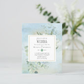 Grüne Eucalyptus Blue Wedding BUDGET lädt ein (Stehend Vorderseite)