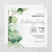 Grüne Eucalyptus Einladung zum Geburtstag (Vorne/Hinten)