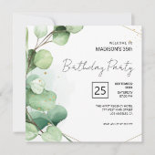 Grüne Eucalyptus Einladung zum Geburtstag (Vorderseite)